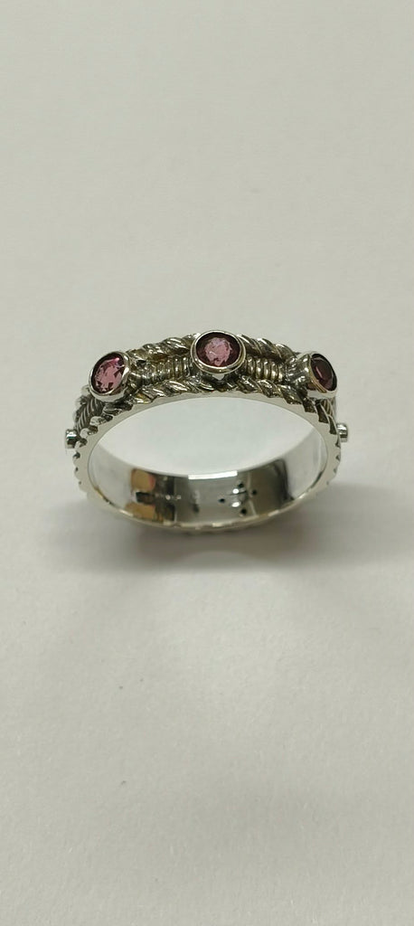 Three pink tourmaline silver ring