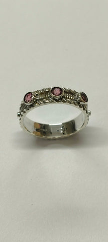 Three pink tourmaline silver ring